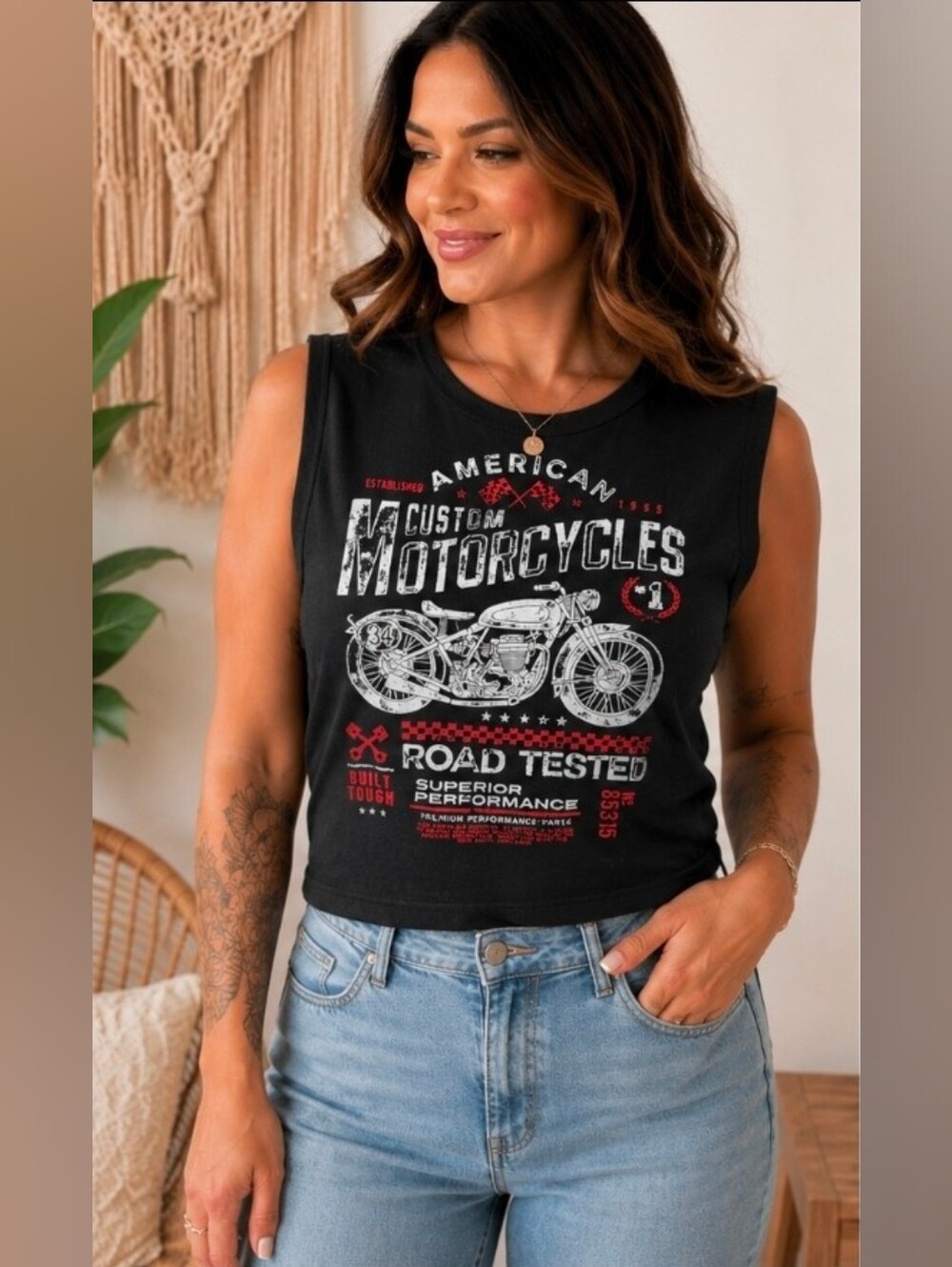 🏍️ Homegirl Society Motorcycle Graphic Crop Tank | Women's XL | 100% Cotton |